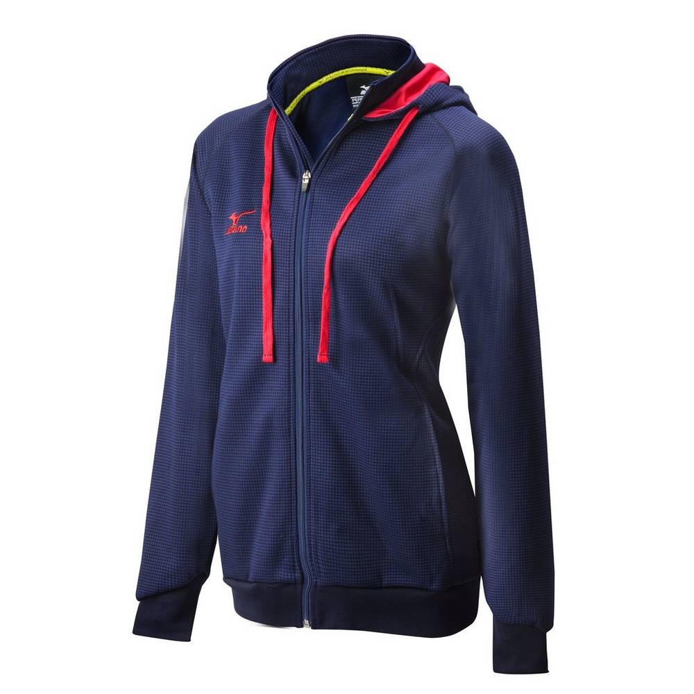 Sudaderas con capucha Mizuno Pro Full Zip Hoody Mujer Azul Marino/Rojas Baratas QHTR-96784